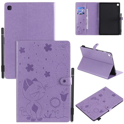 

For Samsung Galaxy Tab S5e T720 / T725 Cat Bee Embossing Pattern Shockproof Table PC Protective Horizontal Flip Leather Case with Holder & Card Slots & Wallet & Pen Slot & Wake-up / Sleep Function(Purple)