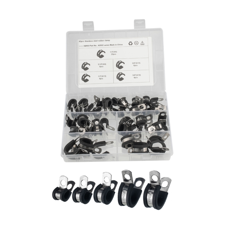 

42 PCS Car Rubber Cushion Pipe Clamps Stainless Steel Clamps
