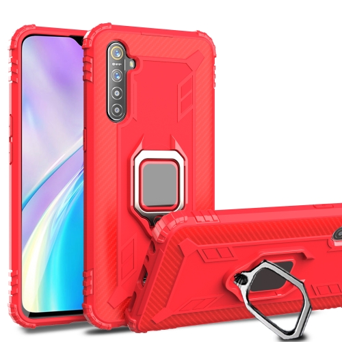 

For Huawei P30 Pro Carbon Fiber Protective Case with 360 Degree Rotating Ring Holder(Red)