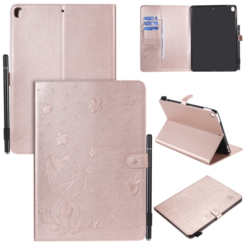 

For iPad 10.2 / Air (2019) / Pro 10.5 Cat Bee Embossing Pattern Horizontal Flip Leather Case with Holder & Card Slots & Wallet & Pen Slot & Wake-up / Sleep Function(Rose Gold)