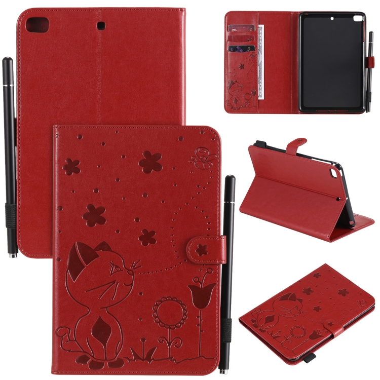 

For iPad mini 5 / 4 / 3 / 2 / 1 Cat Bee Embossing Pattern Horizontal Flip Leather Case with Holder & Card Slots & Wallet & Pen Slot & Wake-up / Sleep Function(Red)