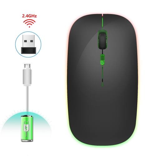 

HXSJ M40 2.4GHZ 800,1200,1600dpi Third Gear Adjustment Colorful Wireless Mouse USB Rechargeable(Black)