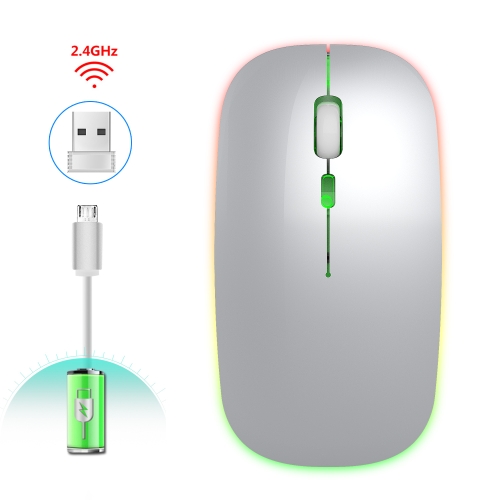 

HXSJ M40 2.4GHZ 800,1200,1600dpi Third Gear Adjustment Colorful Wireless Mouse USB Rechargeable(Silver)