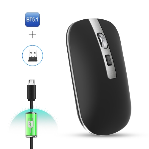 

HXSJ M50 2.4GHZ 800,1200,1600dpi Three Gear Adjustment Dual-mode Wireless Mouse USB + Bluetooth 5.1 Rechargeable(Black)