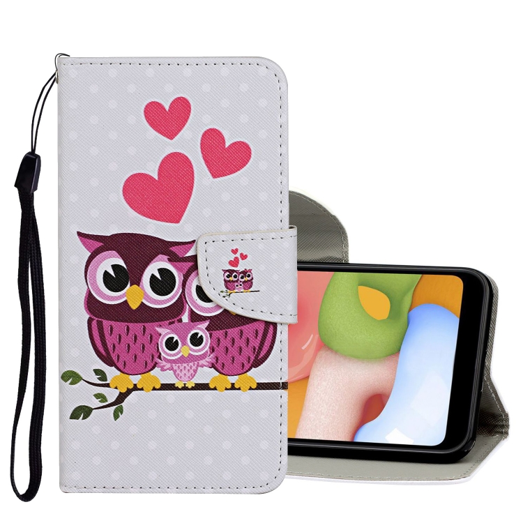 

For Samsung Galaxy A01 Colored Drawing Pattern Horizontal Flip Leather Case with Holder & Card Slots & Wallet(Owl)