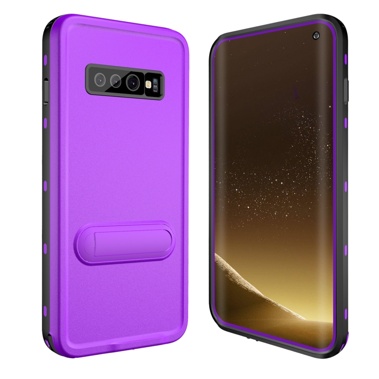 

For Samsung Galaxy S10 RedPepper Shockproof Waterproof Solid Color PC + TPU Protective Case with Holder(Purple)