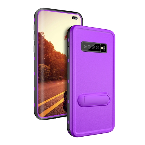 

For Samsung Galaxy S10 Plus RedPepper Shockproof Waterproof Solid Color PC + TPU Protective Case with Holder(Purple)