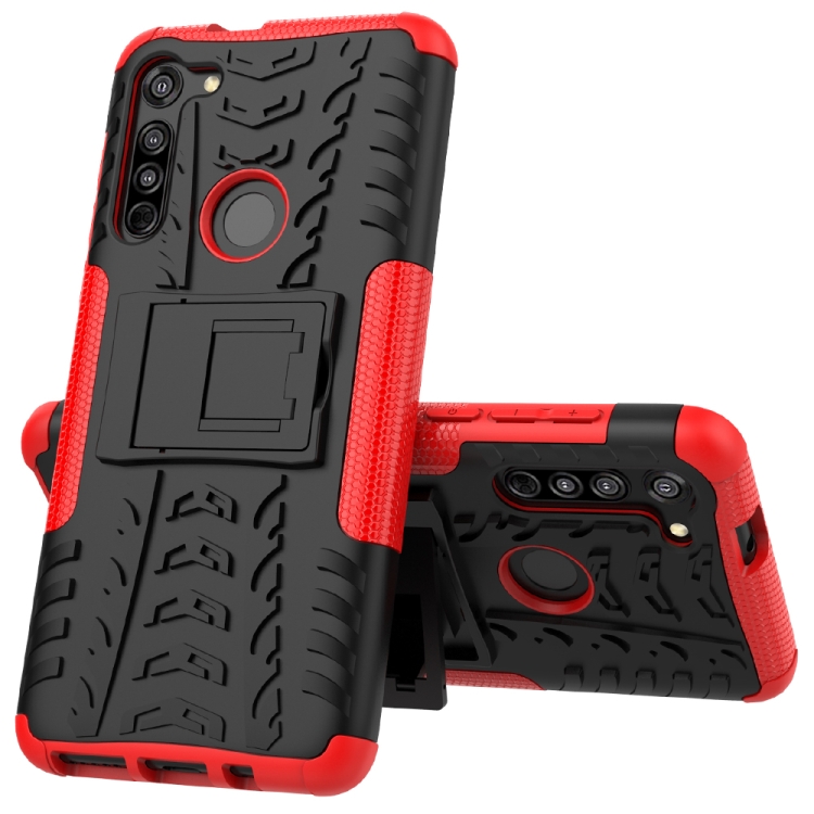 

For Motorola Moto G8 / Moto G Fast Tire Texture Shockproof TPU+PC Protective Case with Holder(Red)