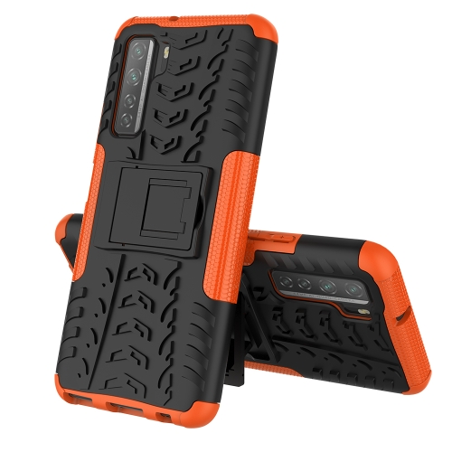 

For Huawei P40 Lite 5G Tire Texture Shockproof TPU+PC Protective Case with Holder(Orange)