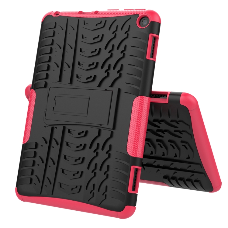 

For Amazon Fire HD 8 (2020) Tire Texture Shockproof TPU+PC Protective Case with Holder(Rose Red)