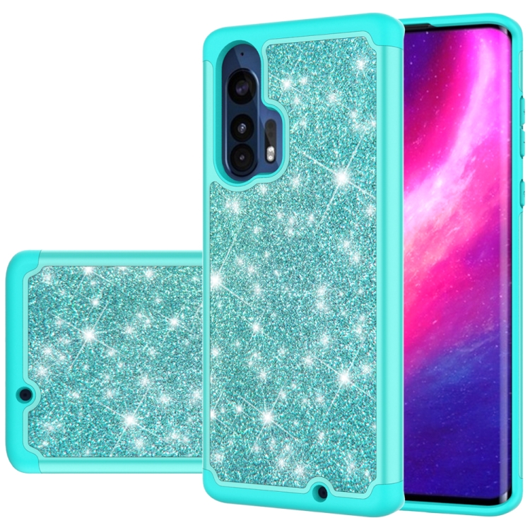 

For Motorola Moto Edge+ Glitter Powder Contrast Skin Shockproof Silicone + PC Protective Case(Green)