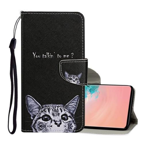 

For Samsung Galaxy S10 Colored Drawing Pattern Horizontal Flip Leather Case with Holder & Card Slots & Wallet & Lanyard(Little Cat)