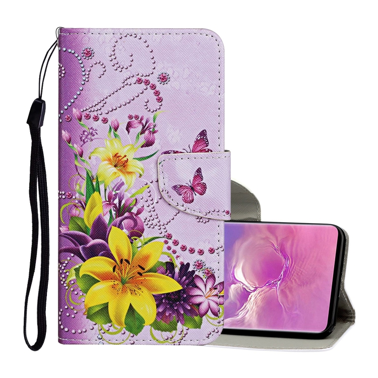 

For Samsung Galaxy S10+ Colored Drawing Pattern Horizontal Flip Leather Case with Holder & Card Slots & Wallet & Lanyard(Yellow Flower Butterfly)
