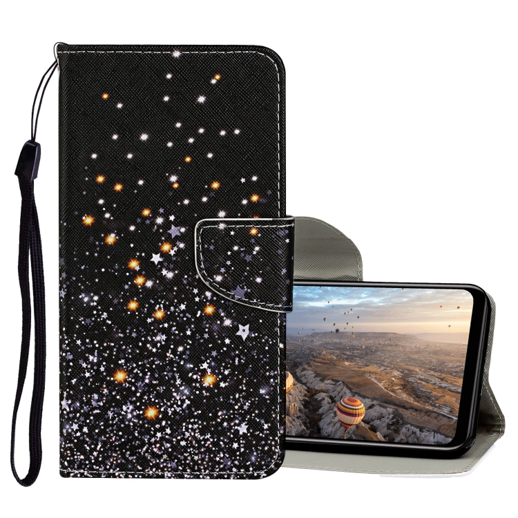 

For Huawei Y6p Colored Drawing Pattern Horizontal Flip Leather Case with Holder & Card Slots & Wallet(Black Five-pointed Star)