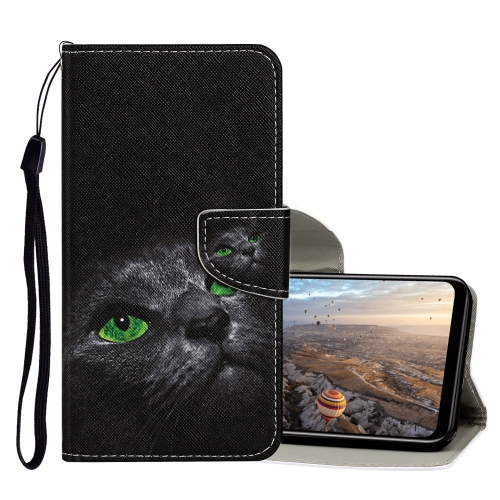 

For Huawei Y7 (2019) Colored Drawing Pattern Horizontal Flip Leather Case with Holder & Card Slots & Wallet(Black Cat)