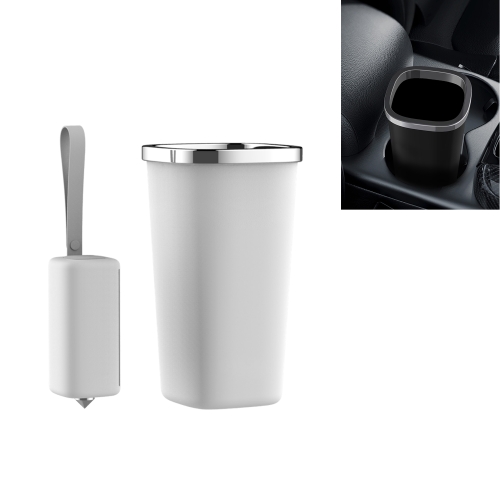 

R-JUST Dust-free Vehicle-mounted Trash Can with 3 Rolls Of Garbage Bags, Capacity: 650ml(White)