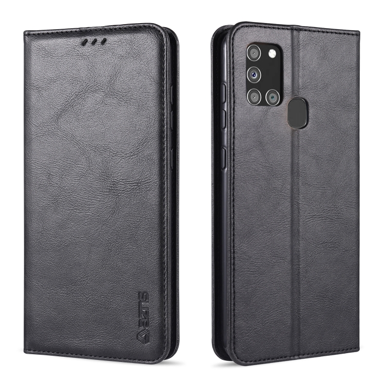 

For Samsung Galaxy A21s AZNS Retro Texture Magnetic Horizontal Flip PU Leather Case with Holder & Card Slots & Photo Frame(Black)