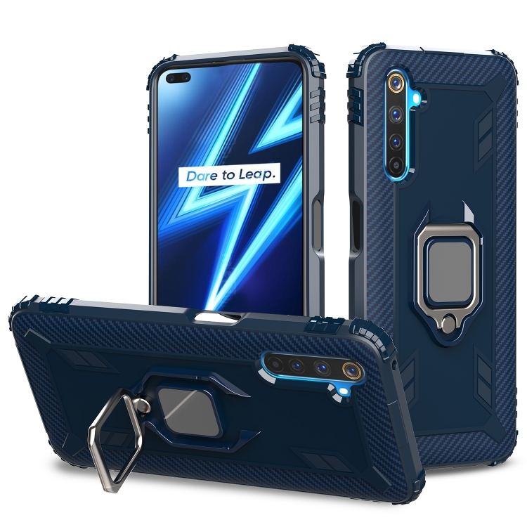 

For OPPO Realme 6 Pro Carbon Fiber Protective Case with 360 Degree Rotating Ring Holder(Blue)