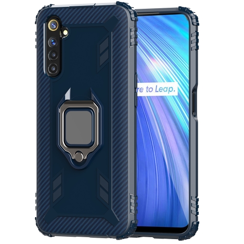 

For OPPO Realme 6 Carbon Fiber Protective Case with 360 Degree Rotating Ring Holder(Blue)