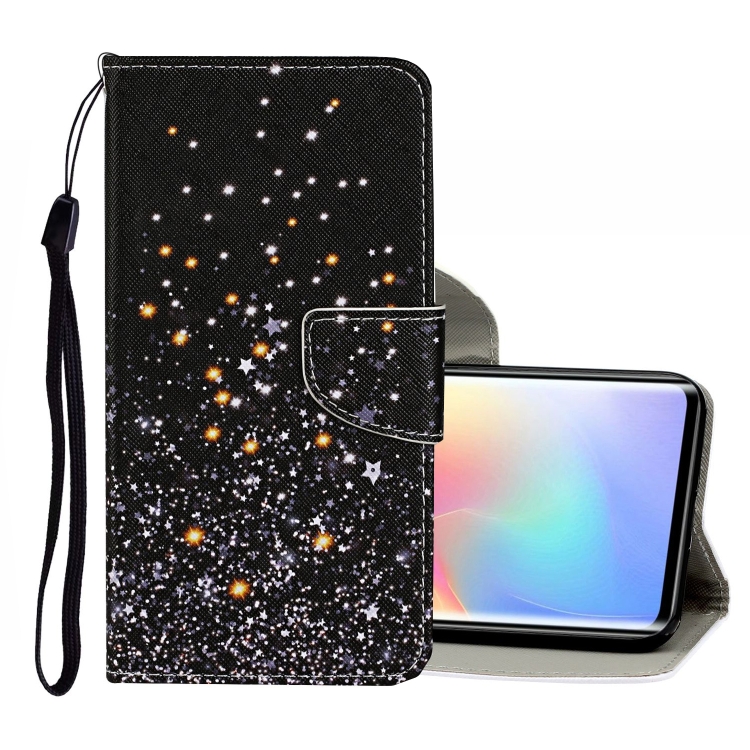 

For Xiaomi Mi Note 10 Lite Colored Drawing Pattern Horizontal Flip Leather Case with Holder & Card Slots & Wallet(Black Star)
