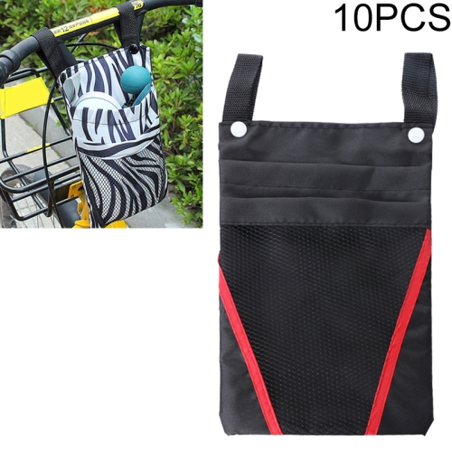 

10 PCS Bicycle Phone Bag Hanging Basket Storage Bag Front Head Bag(Black Red)