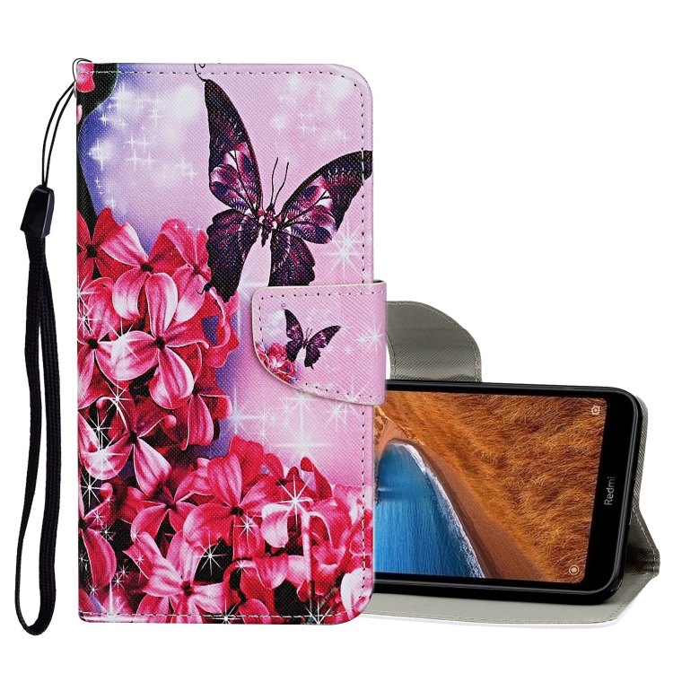 

For Xiaomi Redmi 9 Colored Drawing Pattern Horizontal Flip Leather Case with Holder & Card Slots & Wallet(Red Flower Butterfly)