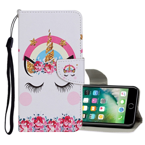 

For iPhone 8 Plus / 7 Plus Colored Drawing Pattern Horizontal Flip Leather Case with Holder & Card Slots & Wallet(Crown Unicorn)