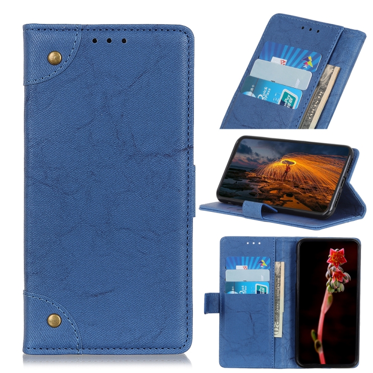 

For Xiaomi Redmi 9A Copper Buckle Retro Crazy Horse Texture Horizontal Flip Leather Case with Holder & Card Slots & Wallet(Blue)