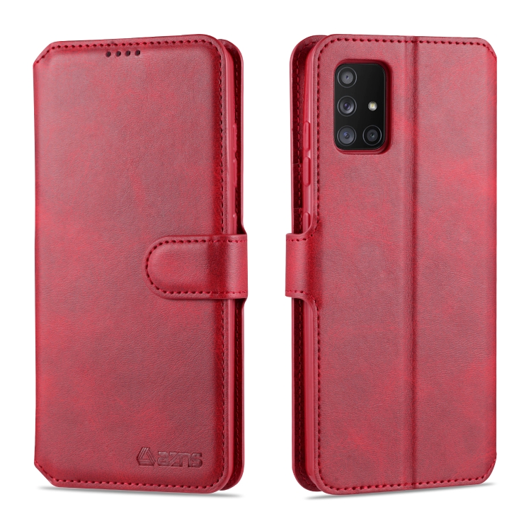 

For Samsung Galaxy A51 5G AZNS Calf Texture Horizontal Flip Leather Case, with Holder & Card Slots & Wallet & Photo Frame(Red)