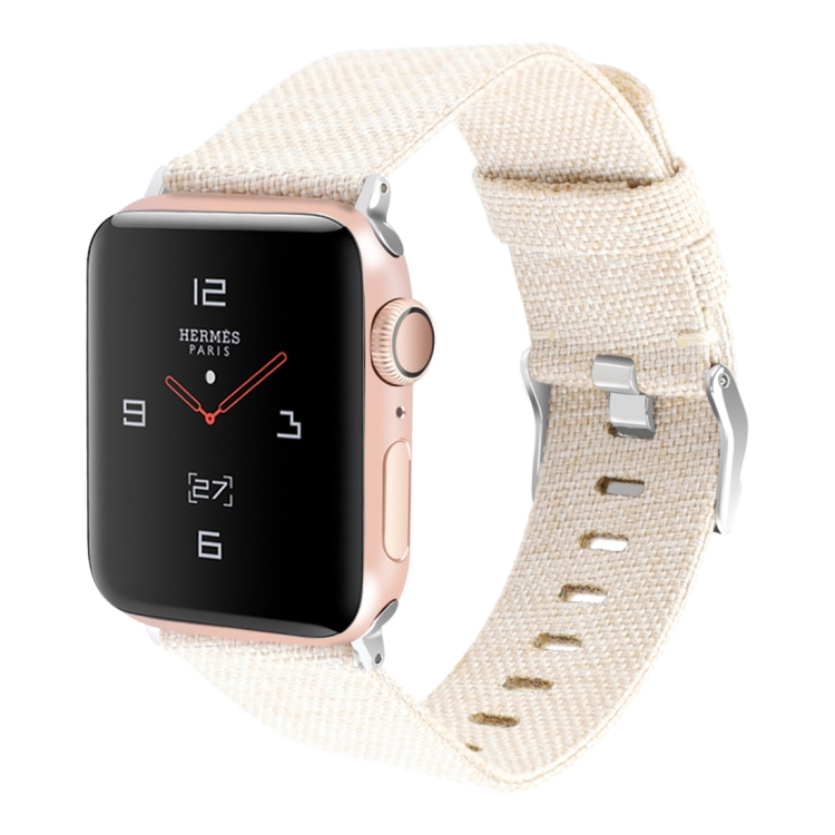 

For Apple Watch Series 5 & 4 44mm / 3 & 2 & 1 42mm D Style Canvas Wrist Strap(Apricot)