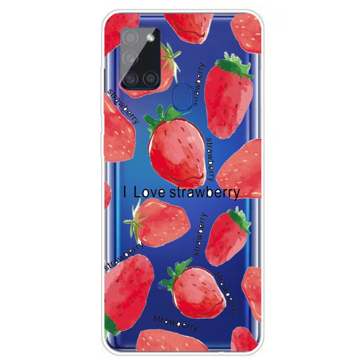 

For Samsung Galaxy A21s Shockproof Painted TPU Protective Case(Love Strawberry)