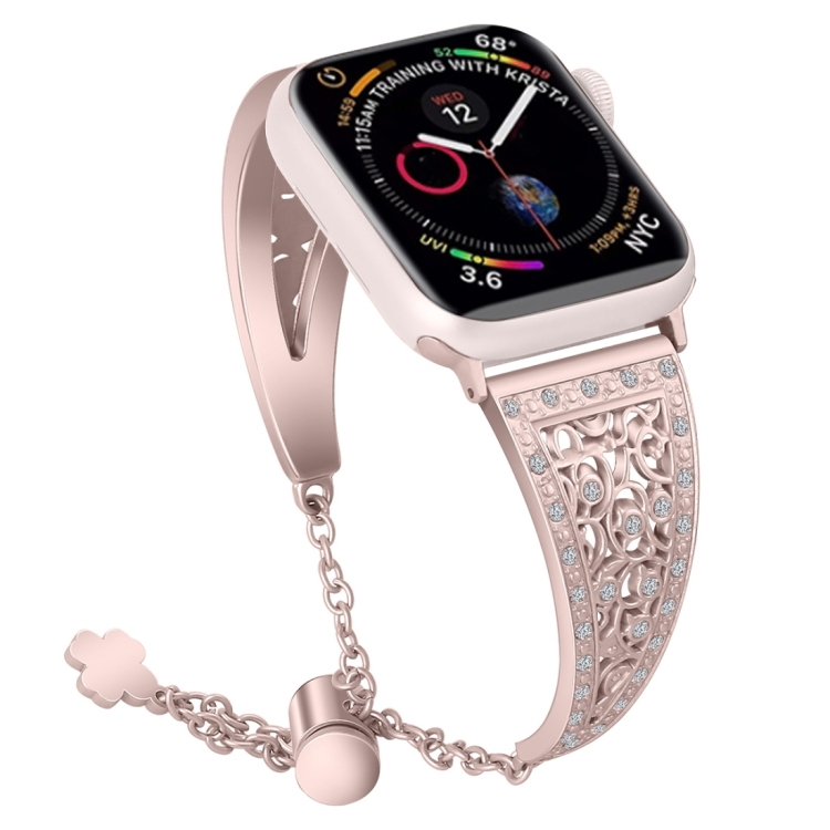 

For Apple Watch Series 6 & SE & 5 & 4 40mm / 3 & 2 & 1 38mm Flower Pattern Adjustable B Style Wrist Strap(Rose Pink)