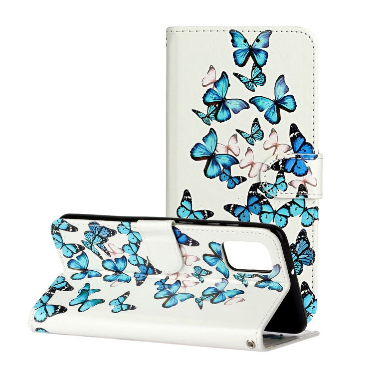 

For Samsung Galaxy A41 Colored Drawing Marble Pattern Horizontal Flip PU Leather Case with Holder & Card Slots & Wallet(Blue Butterfly)