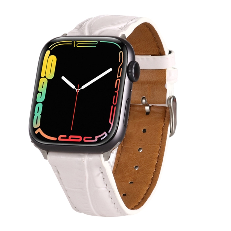 

For Apple Watch Series 5 & 4 44mm / 3 & 2 & 1 42mm Crocodile Texture Leather Wrist Strap(White)