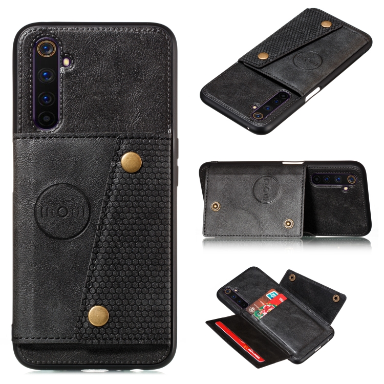 

For OPPO Realme 6 Double Buckle PU + TPU Shockproof Magnetic Protective Case with Card Slot & Holder(Black)