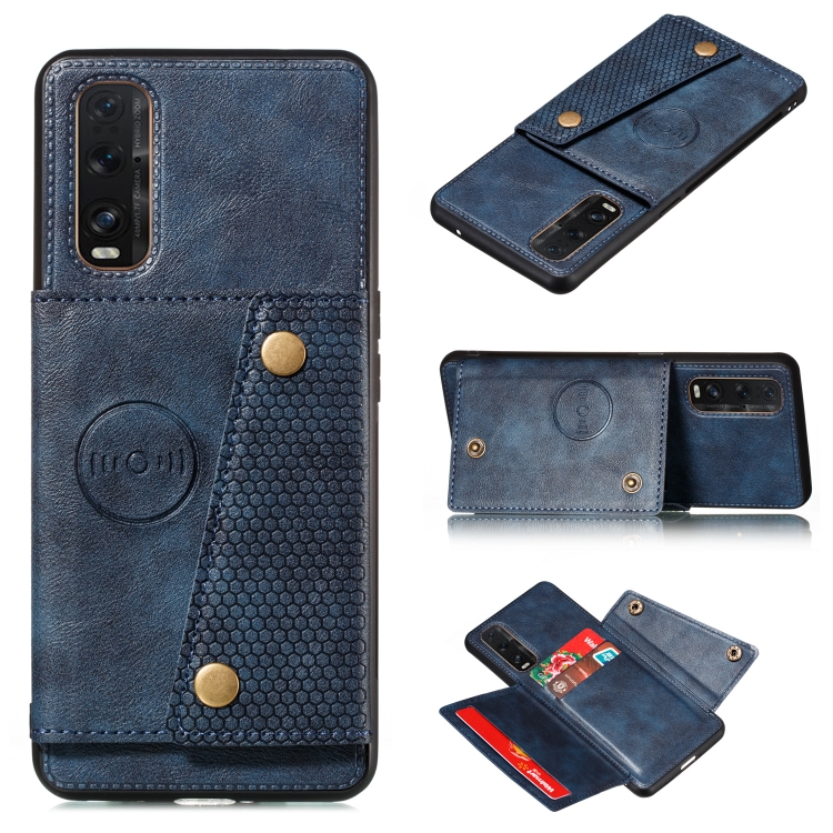 

For OPPO Reno3 Pro Double Buckle PU + TPU Shockproof Magnetic Protective Case with Card Slot & Holder(Blue)