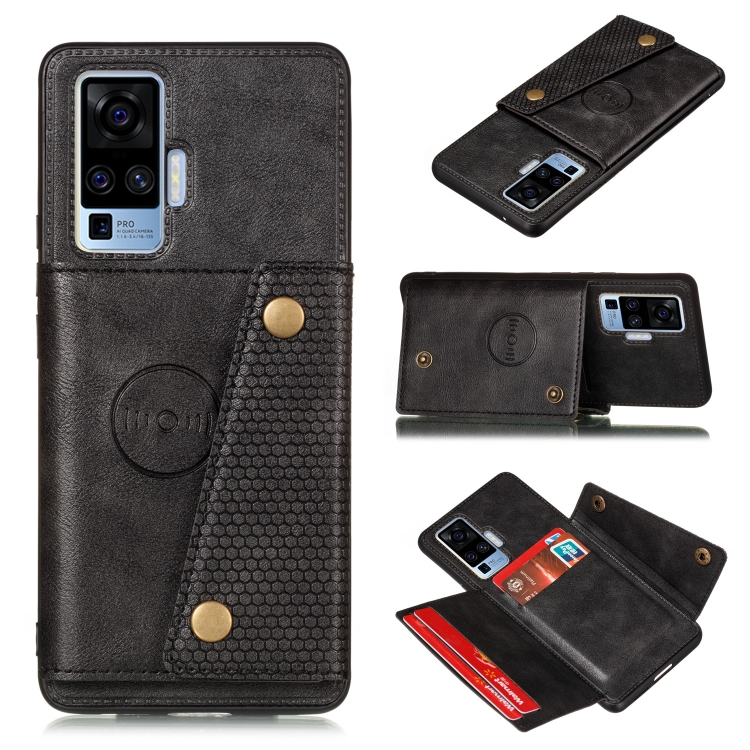 

For Vivo X50 Pro Double Buckle PU + TPU Shockproof Magnetic Protective Case with Card Slot & Holder(Black)
