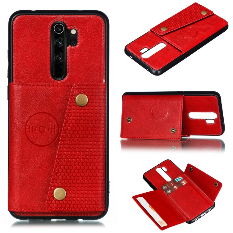 

For Xiaomi Redmi 9 Double Buckle PU + TPU Shockproof Magnetic Protective Case with Card Slot & Holder(Red)