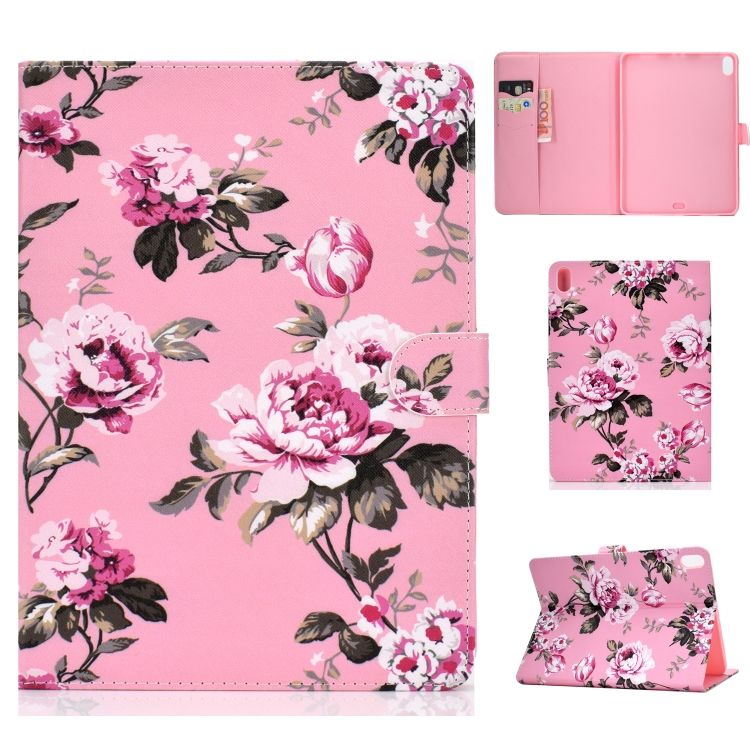 

For iPad Pro 11 (2018) Colored Drawing Pattern Horizontal Flip PU Leather Case with Holder & Card Slot & Sleep / Wake-up Function(Pink Flowers)