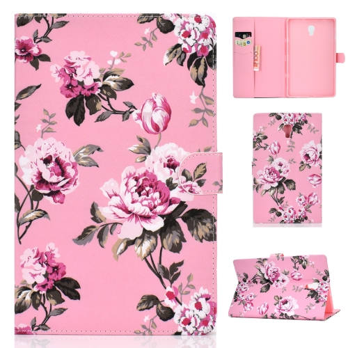 

For Samsung Galaxy Tab A 10.5 T590/T595 Colored Drawing Pattern Horizontal Flip PU Leather Case with Holder & Card Slot(Pink Flowers)