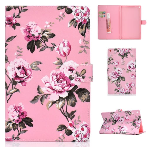 

For Amazon Kindle Fire HD 8 2016/2017 Colored Drawing Pattern Horizontal Flip PU Leather Case with Holder & Card Slot & Sleep / Wake-up Function(Pink Flowers)