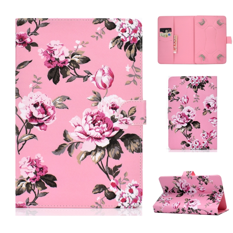 

For 8 inch Universal Colored Drawing Pattern Horizontal Flip PU Leather Case with Holder & Card Slots(Pink Flowers)