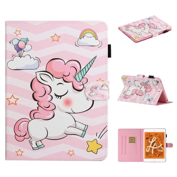 

For iPad Mini 2019 & 4 & 3 & 2 & 1 Colored Drawing Pattern Horizontal Flip PU Leather Case with Holder & Card Slot & Sleep / Wake-up Function(Pink Unicorn)