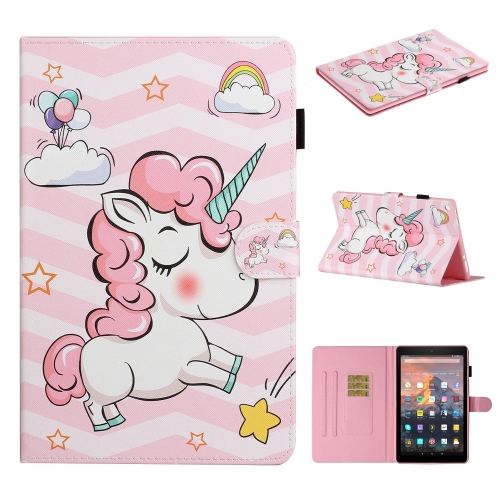 

For Amazon Kindle Fire HD 10 (2015 / 2017) Colored Drawing Pattern Horizontal Flip PU Leather Case with Holder & Card Slot & Sleep / Wake-up Function(Pink Unicorn)