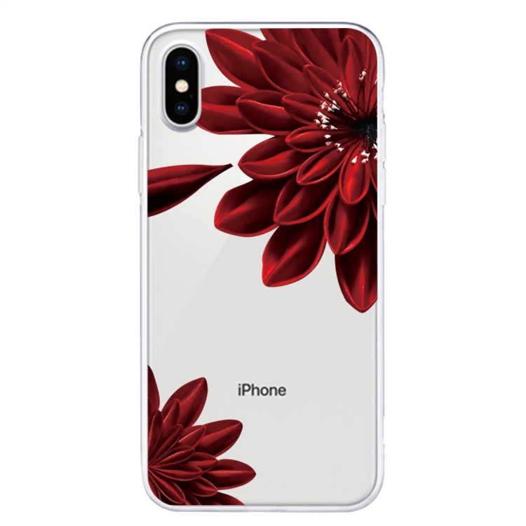 

For iPhone X / XS Pattern TPU Protective Case(Red Flower)