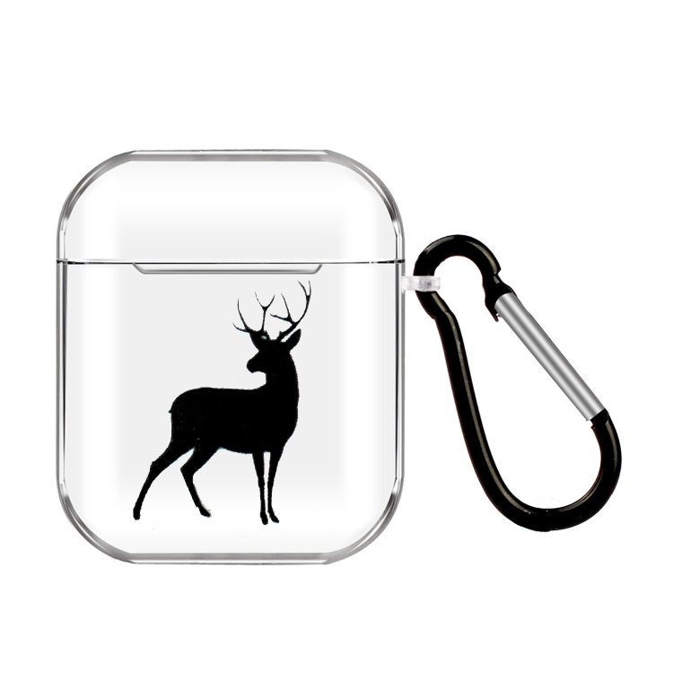 

For Apple AirPods 1/2 Cartoon Pattern Transparent TPU Earphone Case with Keychain(Deer)