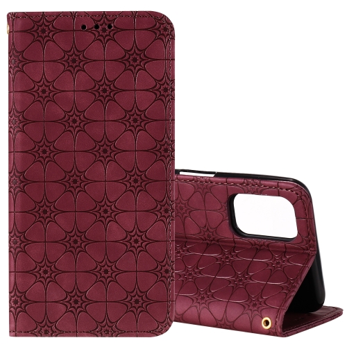 

For OPPO A52 / A72 / A92 Lucky Flowers Embossing Pattern Magnetic Horizontal Flip Leather Case with Holder & Card Slots(Wine Red)