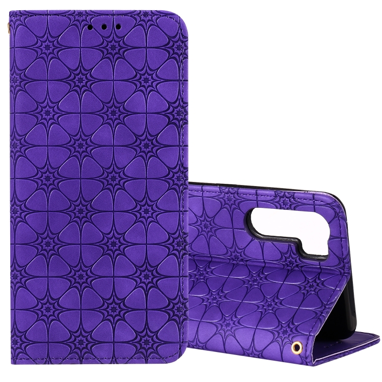 

For OPPO A91 / F15 (2020) Lucky Flowers Embossing Pattern Magnetic Horizontal Flip Leather Case with Holder & Card Slots(Purple)
