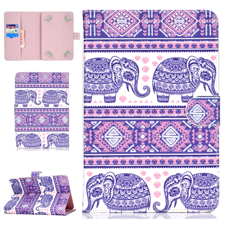 

For 7 inch Universal Tablet PC Colored Drawing Pattern Horizontal Flip PU Leather Case with Holder & Card Slot(Totem Elephant)