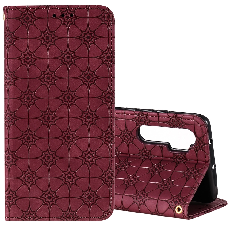 

For Xiaomi Mi Note 10 Lite Lucky Flowers Embossing Pattern Magnetic Horizontal Flip Leather Case with Holder & Card Slots(Wine Red)